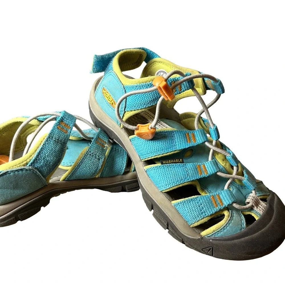 Keen Kids’ Newport Boundless Sandals – Size 2, Blue Atoll/Green